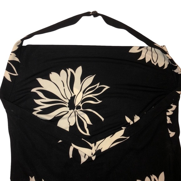 Lauren Ralph Lauren Black & White Halter Drape Neck Floral Maxi Dress Size Small - Picture 4 of 8